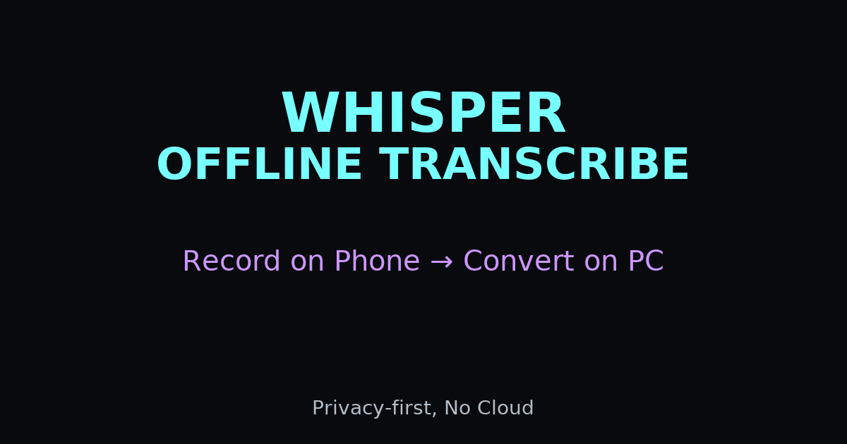 オフラインで文字起こし（Whisper）入門のアイキャッチ（スマホ録音→PCで変換）
